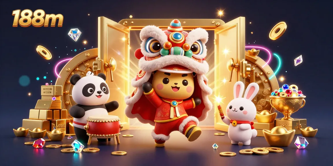 Engage in thrilling gaming experiences at 188m with a vibrant casino scene featuring dynamic characters and dazzling decorations.
