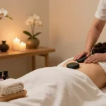 ALO8 spa treatment room featuring hot stone massage therapy for ultimate relaxation and rejuvenation.